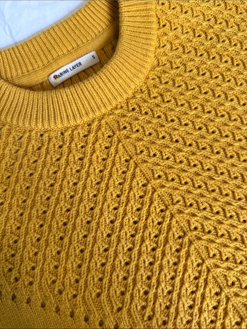 Marine Layer Women's Mustard Textured Crewneck Sweater - Picture 3 of 3